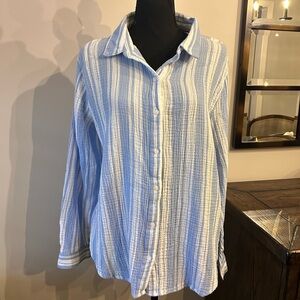 NWT! Lucky Brand Women’s cotton striped poplin down button shirt